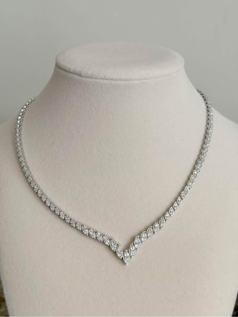 Marquise V-Front Necklace in Silver Tone with Clear Stones